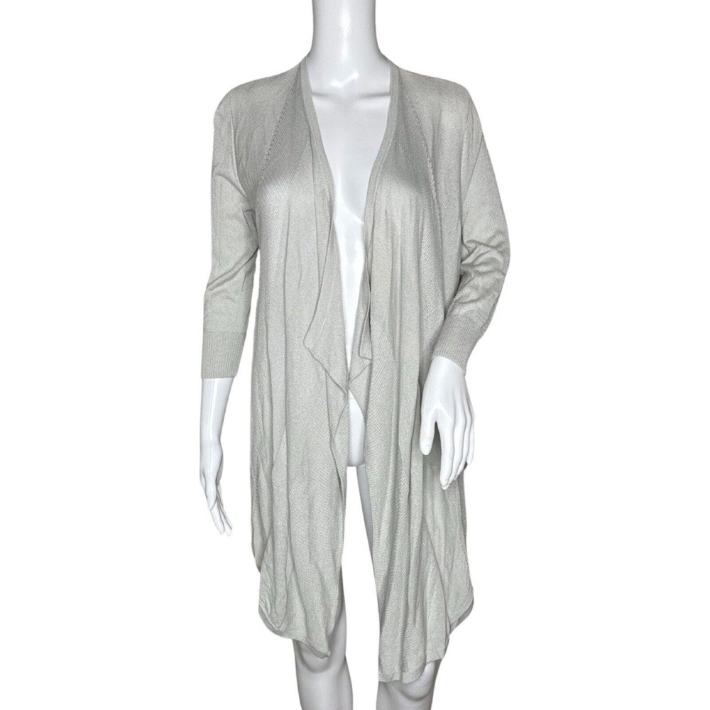 Chicos Sweater Womens Medium Gray Open Cardigan Office Casual Neutral Minimalist